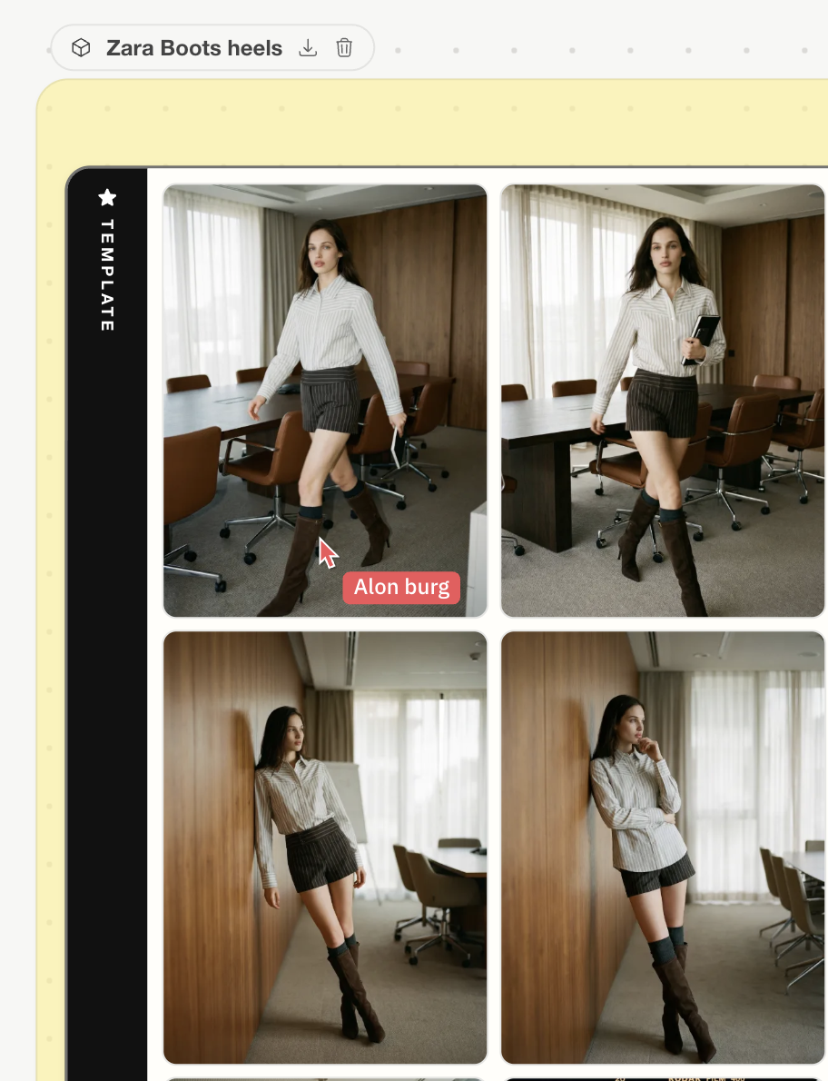 Astria canvas with generated looks and an Alon Burg live cursor
