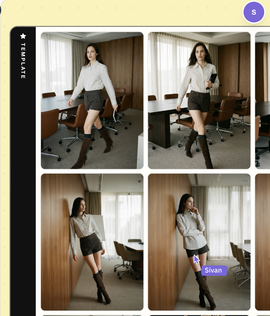 Astria canvas with generated looks and a Sivan live cursor